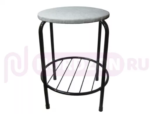 Табурет с подставкой для ног и полкой "TABURETTO-20489" круглое сиденье, чёрные ножки, серый,экокожа