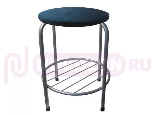 Табурет с подставкой для ног и полкой "TABURETTO-20490" круглое сиденье, серебристый, синий, ткань