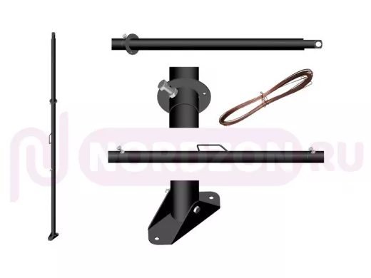 Мачта "МАУРУК-3-213548" обжата, чёрная усиленная с РУЧКОЙ, растяжки, подпятник,тр.51мм, 3 м,3 секции