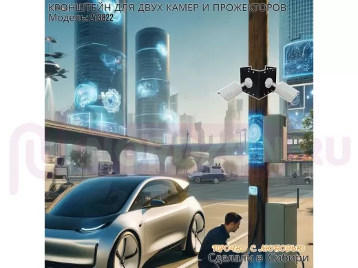 Набор 1 шт. Кронштейн для двух камер и прожекторов на столб черный "IPAHD-5-213822" под СИПленту