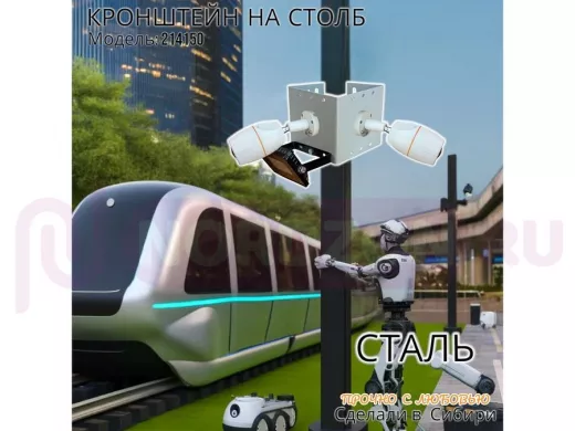 Кронштейн для двух камер и прожекторов на столб серый  "IPAHD-5-214150"  2х70 и 90гр