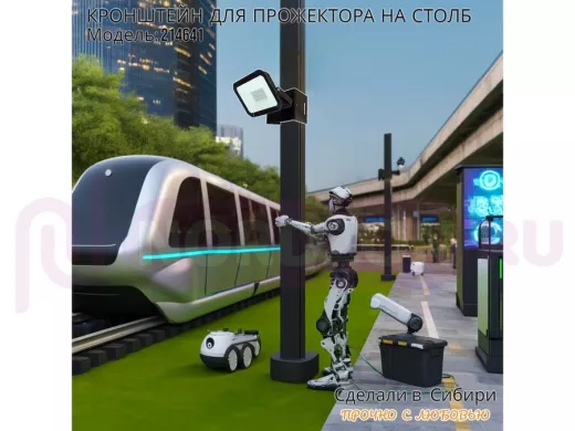 Кронштейн мини для прожектора на столб "IPAHD-214641"черный, 4 отверстия спереди, по одном сбоку