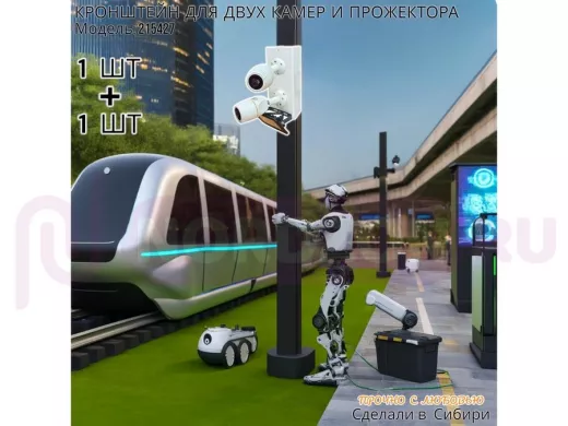 Набор 2шт. Кронштейн для двух камер и прожектора на столб белый 