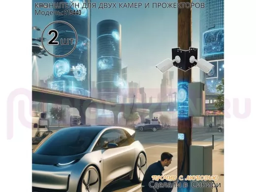 Набор 2 шт. Кронштейн для двух камер и прожекторов на столб черный "IPAHD-5-215440" под СИП ленту