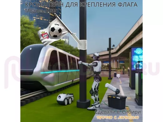 Кронштейн для крепления флага на столб угол 45 градусов "ФЛАГОКРЕП-215891" вылет  21см, сталь, белый