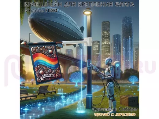 Кронштейн для крепления флага на столб угол 90 градусов "ФЛАГОКРЕП-215894" вылет  35см, сталь, белый