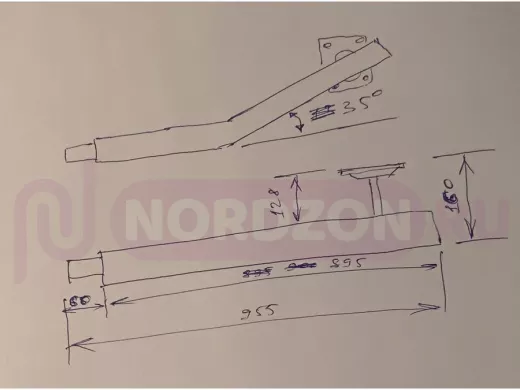 Поручень пристенный, длина  90см вылет 16см, угол 35гр 