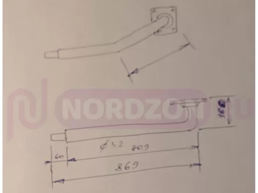 Поручень пристенный, длина  80см вылет 16см, угол 35гр 