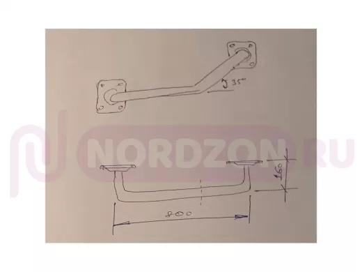 Поручень, угол 35гр, левый, 80см "ПОРУЧПРО-217189" пристенный, вылет 16см,черный, диаметр 32мм