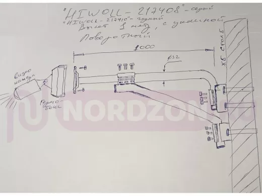 Кронштейн поворотный "HIWOLL-217410" на столб для видеокамеры, вылет 100см, с укосиной,черный, сталь