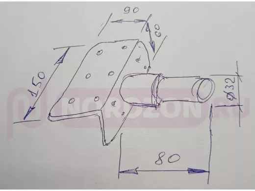 Кронштейн антенный, верхняя площадка 9х15см "ТОРЕЦКРЕП-217473" серый, диаметр 32мм, обжат на конце