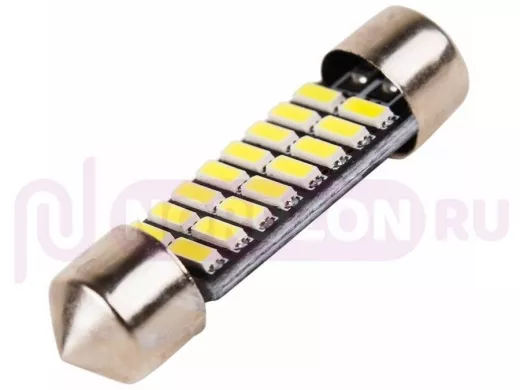 Светодиодная лампочка цоколь SV8,5 36мм. белая ( 16LED, 3528)