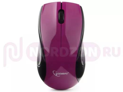 Мышь беспроводная Gembird MUSW-320-P, 2.4ГГц, фиолетовый, 2 кнопки+колесо-кнопка, 1000 DPI, батарейк