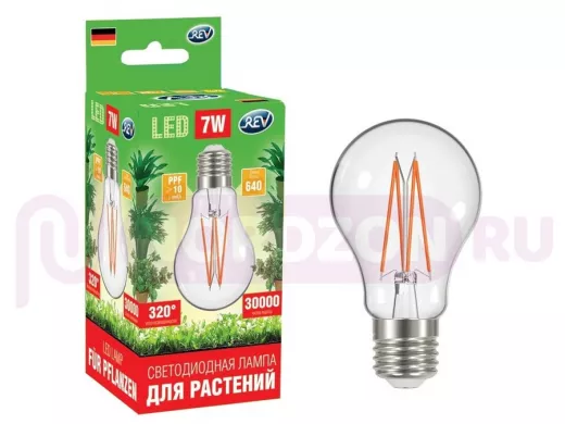 Лампа светодиодная REV GARDEN для ускорения роста растений А60 E27 7W FILAMENT, 575-650Нм, PPF>10