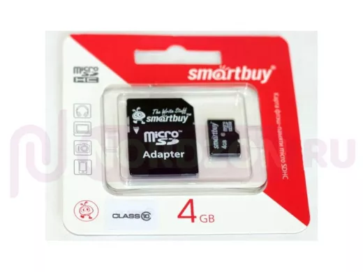 Карта памяти  micro SDHC    4GB  Smartbuy class 10, с адаптером