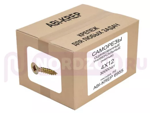 Саморезы универсальные оцинкованные  4 х 12 жёлтые (  1шт) "ABI-KREP 6955" Pozi PZ 0,796г