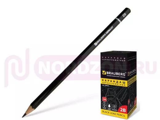 Карандаш чернографитный "BR-75506" , 1 шт., "Touch line", 2В, без резинки, корпус черный, заточ