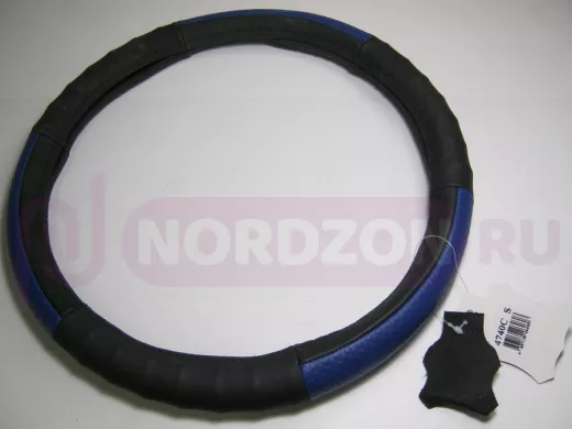 Оплетка на руль 36 см. S 4740C кожа черная+синий пластик