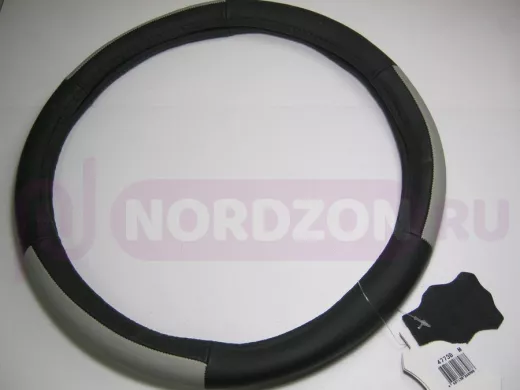 Оплетка на руль 38 см. M 4773B кожа черная+серая кожа вставка сверху 