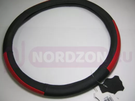 Оплетка на руль 40 см. L 4773D кожа черная+красная кожа вставка сверху 