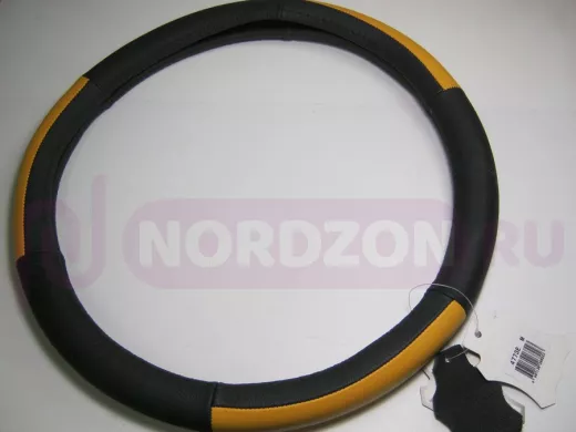 Оплетка на руль 38 см. M 4773E кожа черная+желтая кожа вставка сверху 