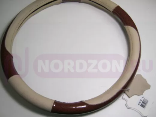 Оплетка на руль 40 см. L 4797C кожа кофе с молоком+красное дерево блестящая вставка 