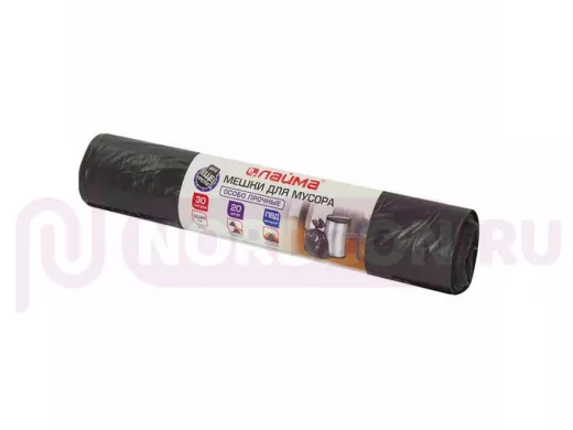 Мешки для мусора  30литров "BR-78281", черные в рул 20 штук, ПВД, 20мкм, 50х60см (+5%),особо прочные