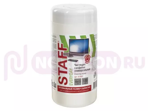 Салфетки для экранов и пластика универсальные, 10х12см, туба 100 шт, влажные