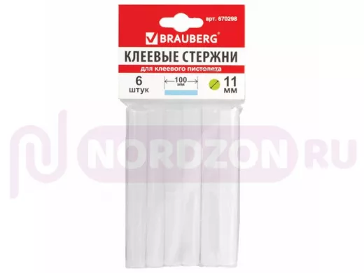 Клеевые стержни, диаметр 11,0мм, длина 100мм, белые, КОМПЛЕКТ 6 штук 