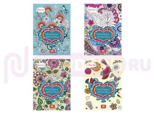 Раскраска-Антистресс 48 рисунков, 24 листа, 210*290 мм., 120 г/м, скрепка "BR-80466"