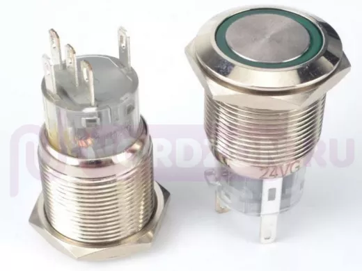 Кнопка без фиксации, металл 19мм., подсветка 12В.