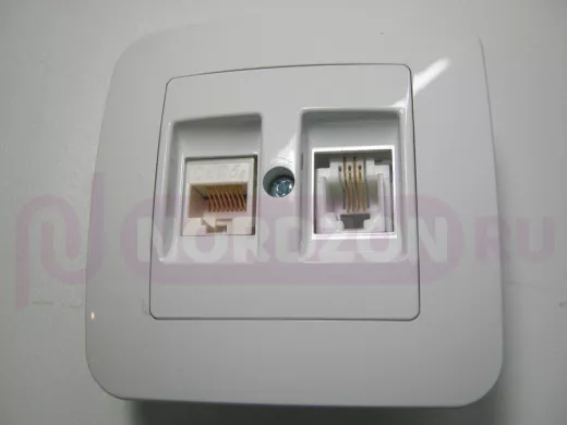 Розетка компьютерная + телефонная (CAT5+TF), белая, серии MAKEL Lillium N