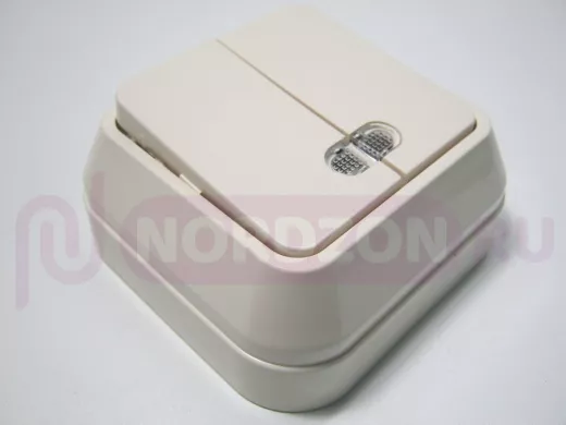 Выключатель, с подсветкой, 2 клавиши, 10А, кремовый, накладной, MAKEL 45223