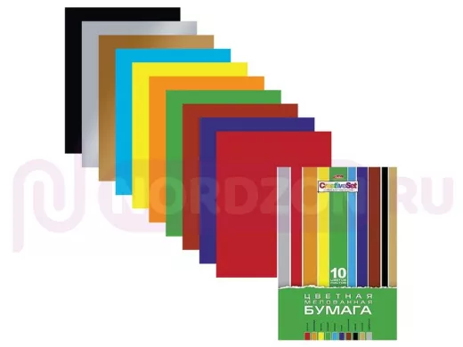 Цветная бумага А4 мелованная, 10 листов 10 цветов, в папке "BR-94311" "Creative", 195х280 мм